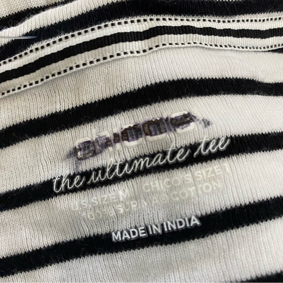 Chico’s Striped Supima Cotton V-Neck Tee Black White 1 - Picture 5 of 7